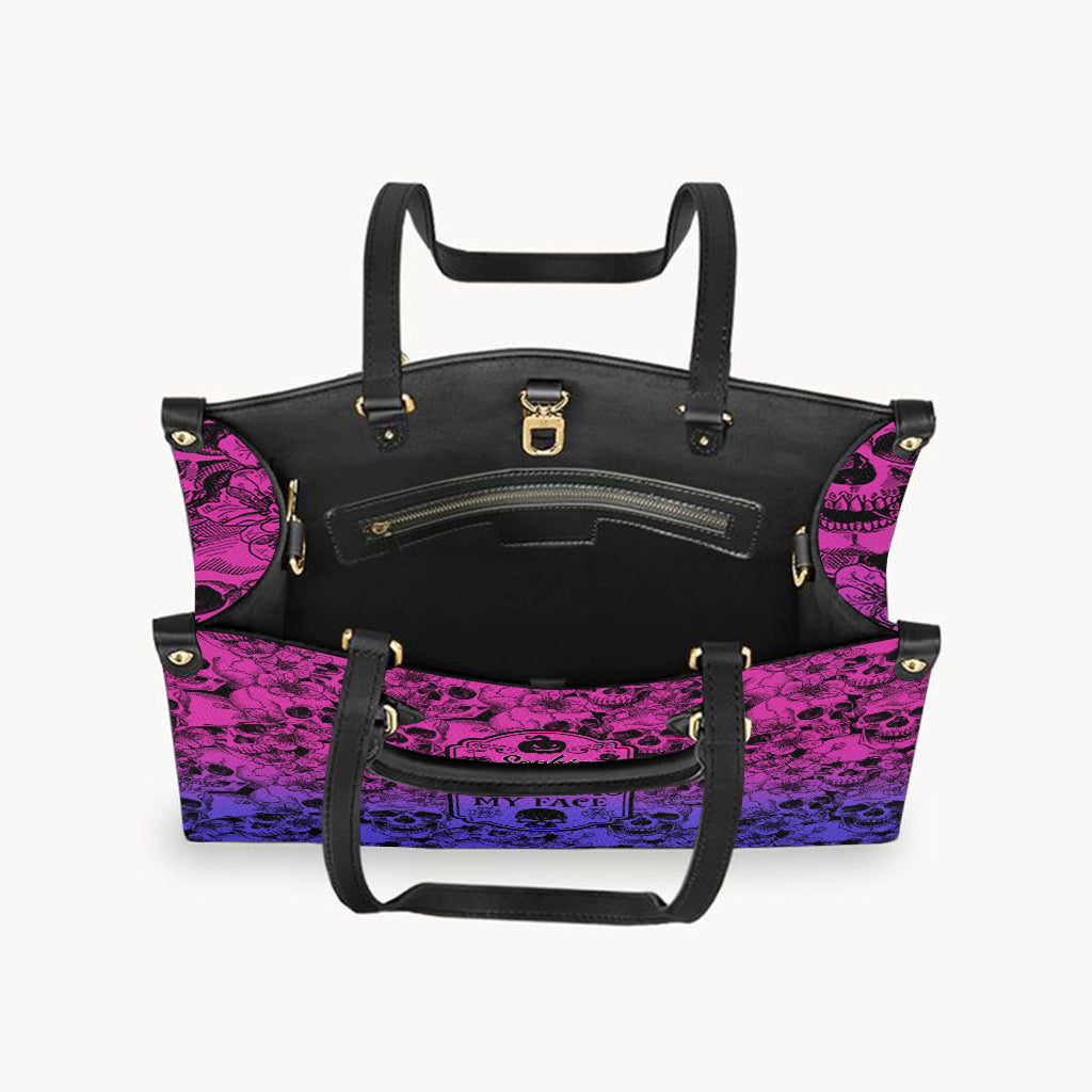 Ce sac contient mon visage - Sac à main en cuir personnalisé avec tête de mort