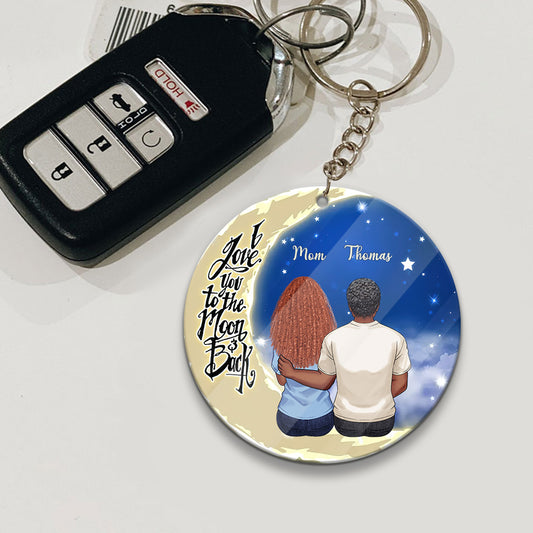 Aller et revenir de la Lune - Cadeau pour grand-mère, maman, papa, grand-père - Porte-clés personnalisé