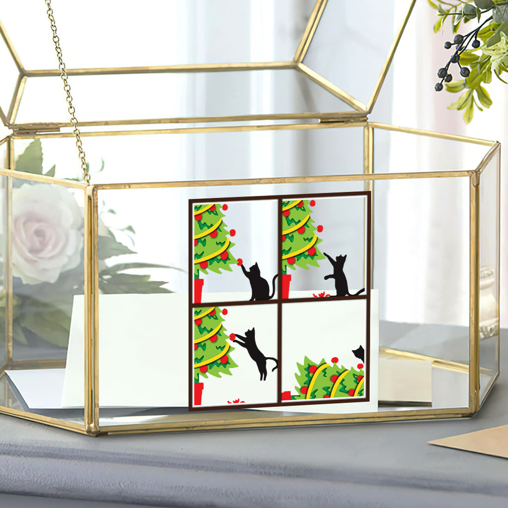 Chat renversant le sapin de Noël - Autocollant personnalisé chat noir