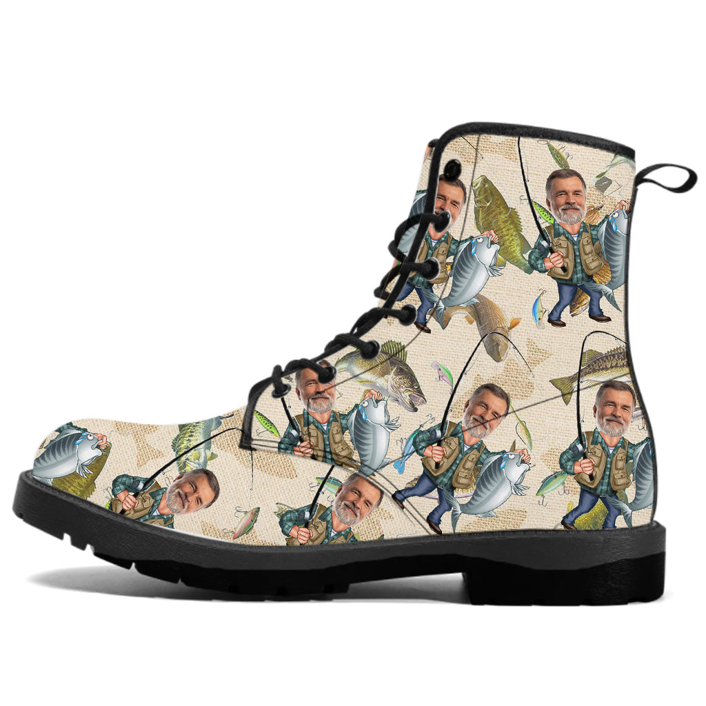Photo Inserted Funny Fishing - Personalized Fishing Leather Boots