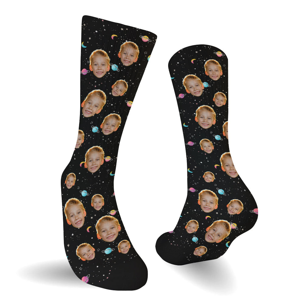 Chaussettes personnalisées pour petit-fils - Visage personnalisé Galaxy