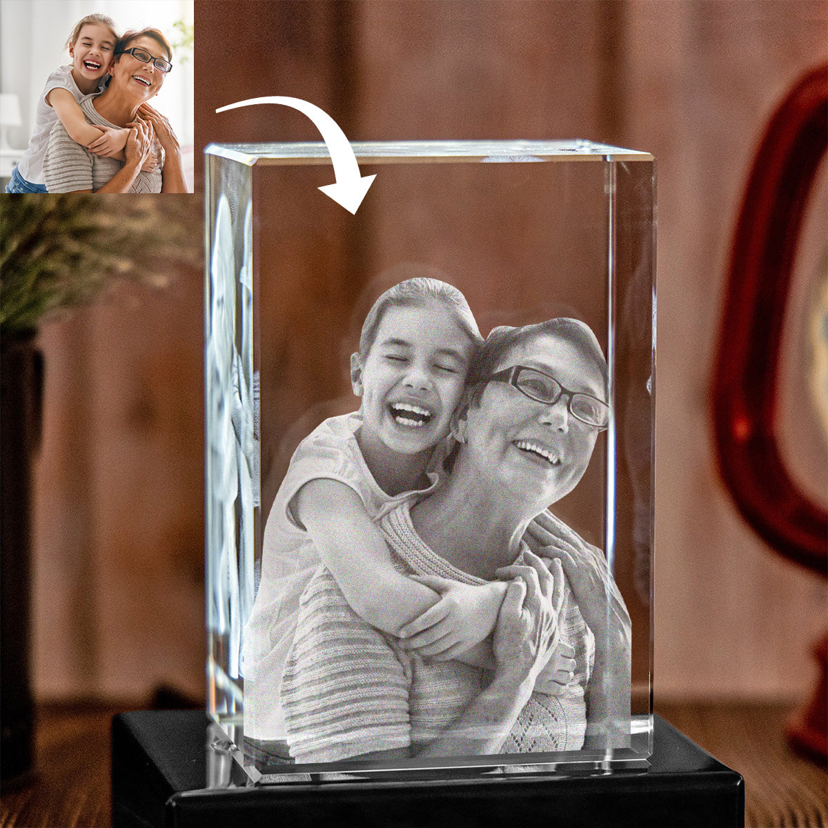 Lampe en cristal 3D cubique gravée au laser avec photo personnalisée - Grand-mère
