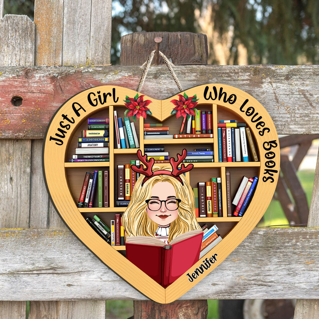 Juste une fille qui aime les livres - Panneau en bois personnalisé en forme de livre