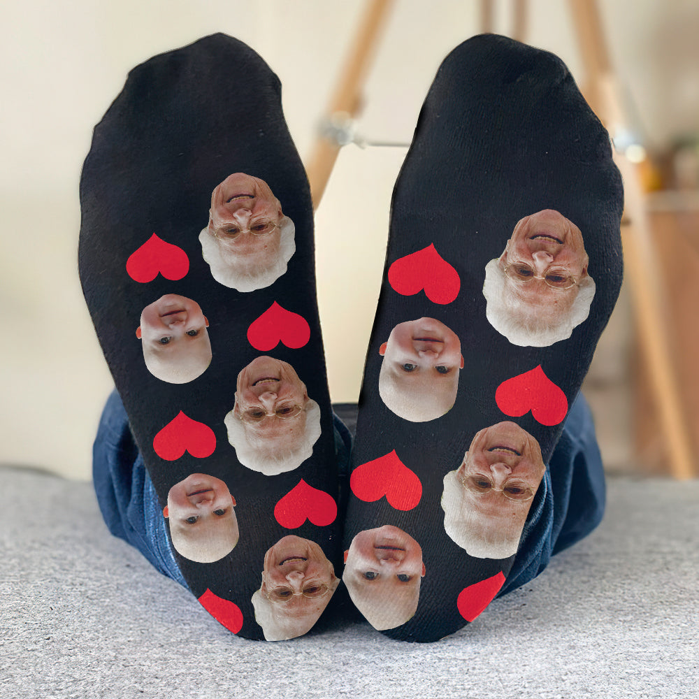 Custom Face Heart Pattern - Personalized Grandma Socks
