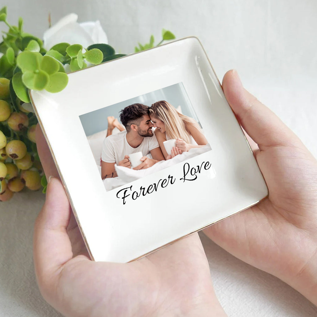 Assiette en céramique avec photo - Plat à bijoux personnalisé pour couple
