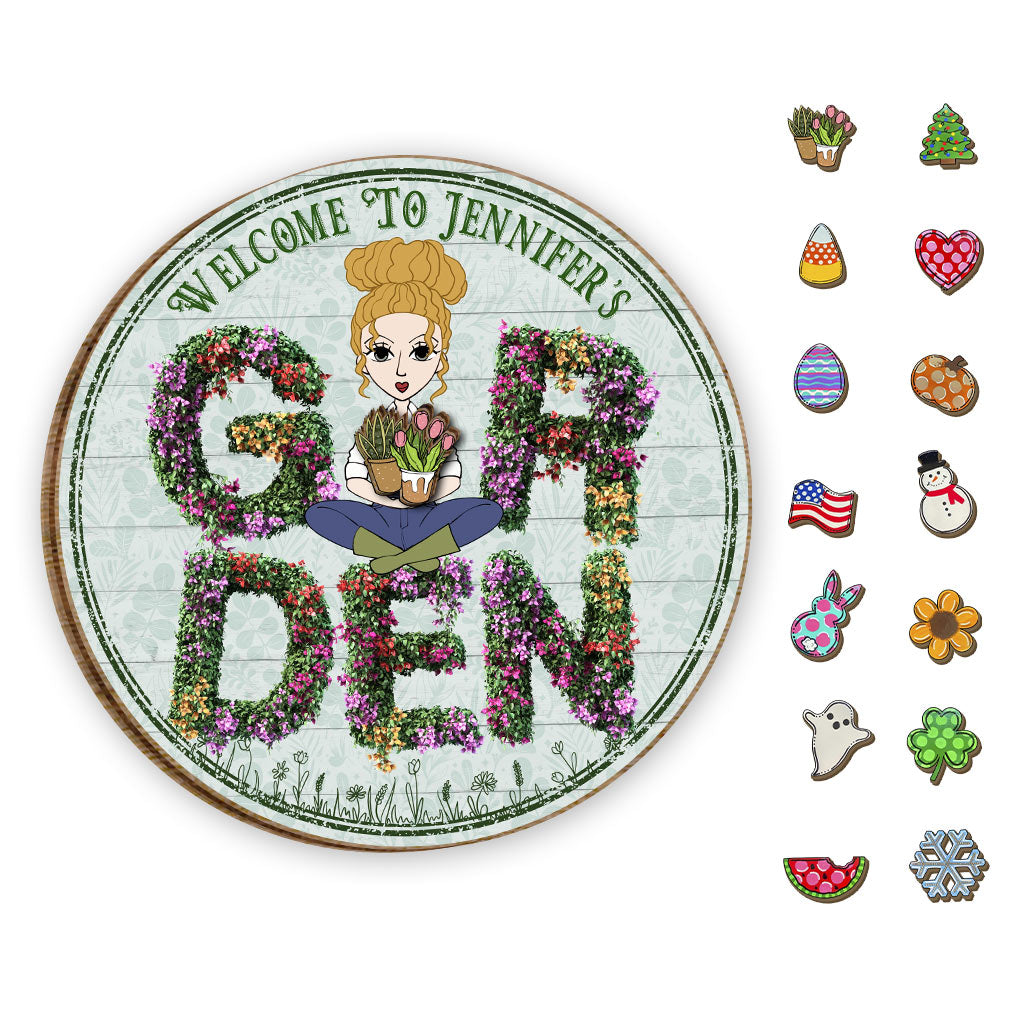 Bienvenue dans mon jardin - Panneau en bois saisonnier personnalisable pour le jardinage