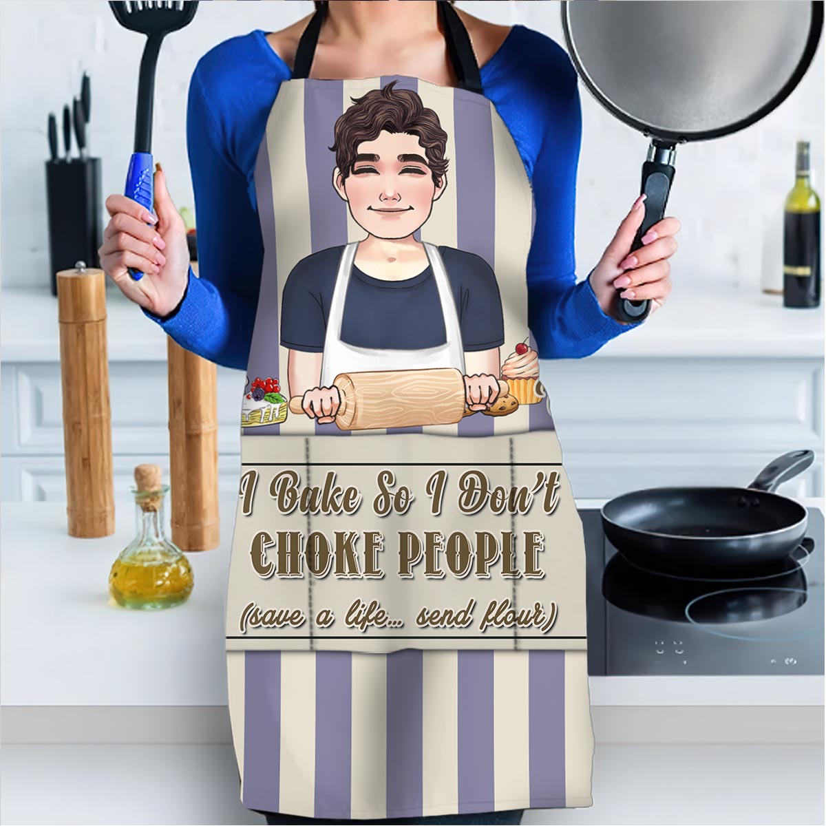 Je fais des gâteaux pour ne pas étouffer les gens - Cadeau de pâtisserie pour maman, papa, fille, fils, petite amie, petit ami, épouse, mari, sœur, frère, ami - Tablier personnalisé