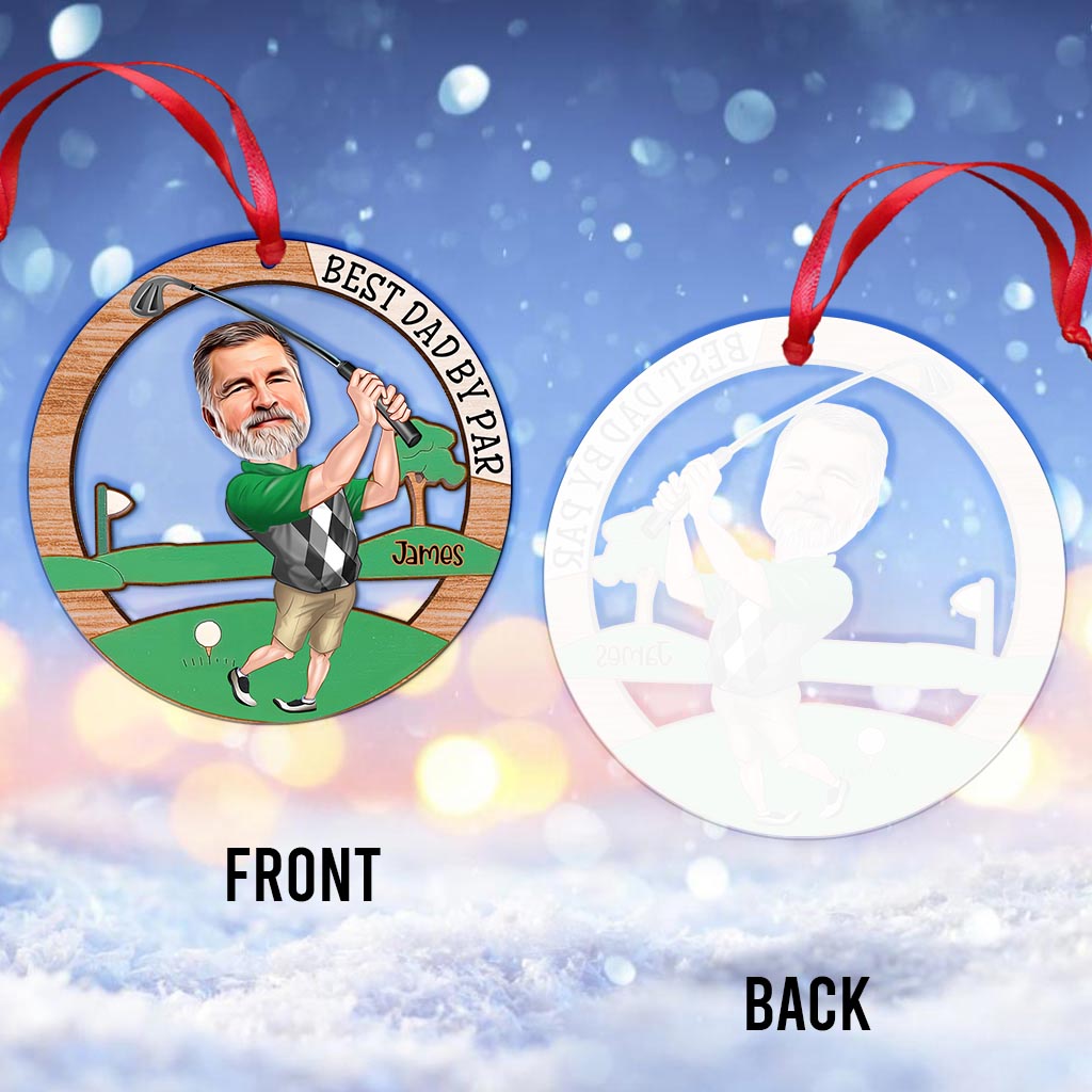 Meilleur papa selon le par - Cadeau de golf pour papa, mari, petit ami, lui - Ornement transparent personnalisé