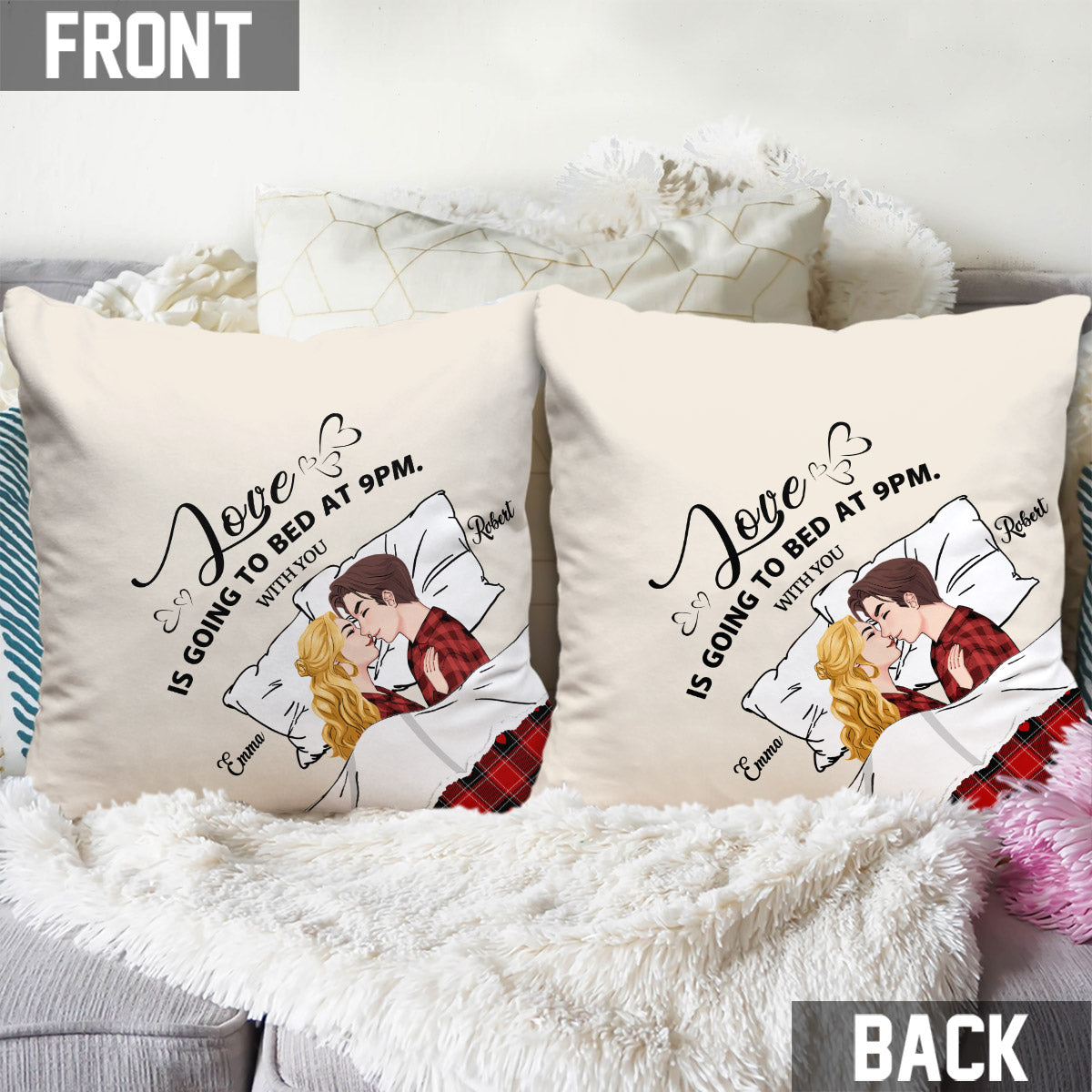 L'amour, c'est se coucher à 21h avec toi - cadeau pour mari - Coussin décoratif personnalisé