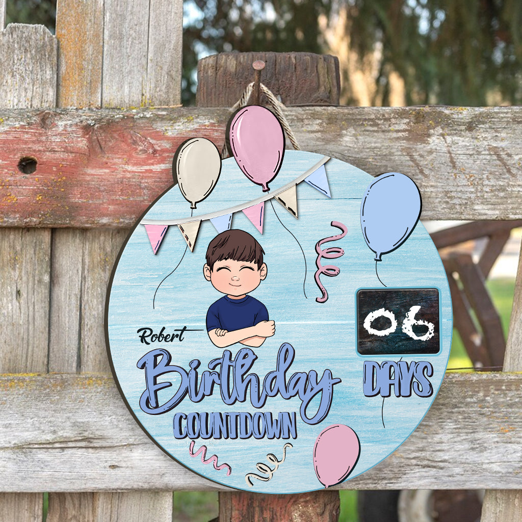 Compte à rebours d'anniversaire - Panneau en bois personnalisé pour la famille