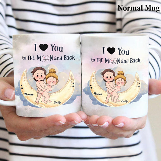 Je t'aime jusqu'à la lune et retour - Mug personnalisé pour couple