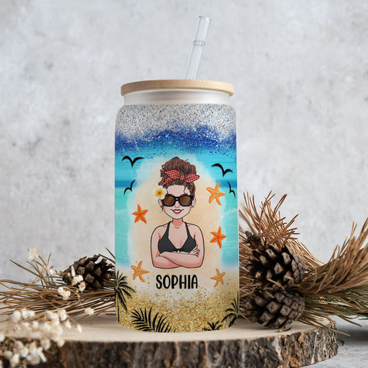 La vie est plus belle à la plage - Canette en verre personnalisée pour les amoureux de la mer