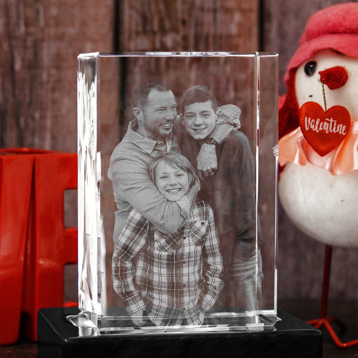 Lampe en cristal 3D cubique gravée au laser avec photo personnalisée - Beau-père