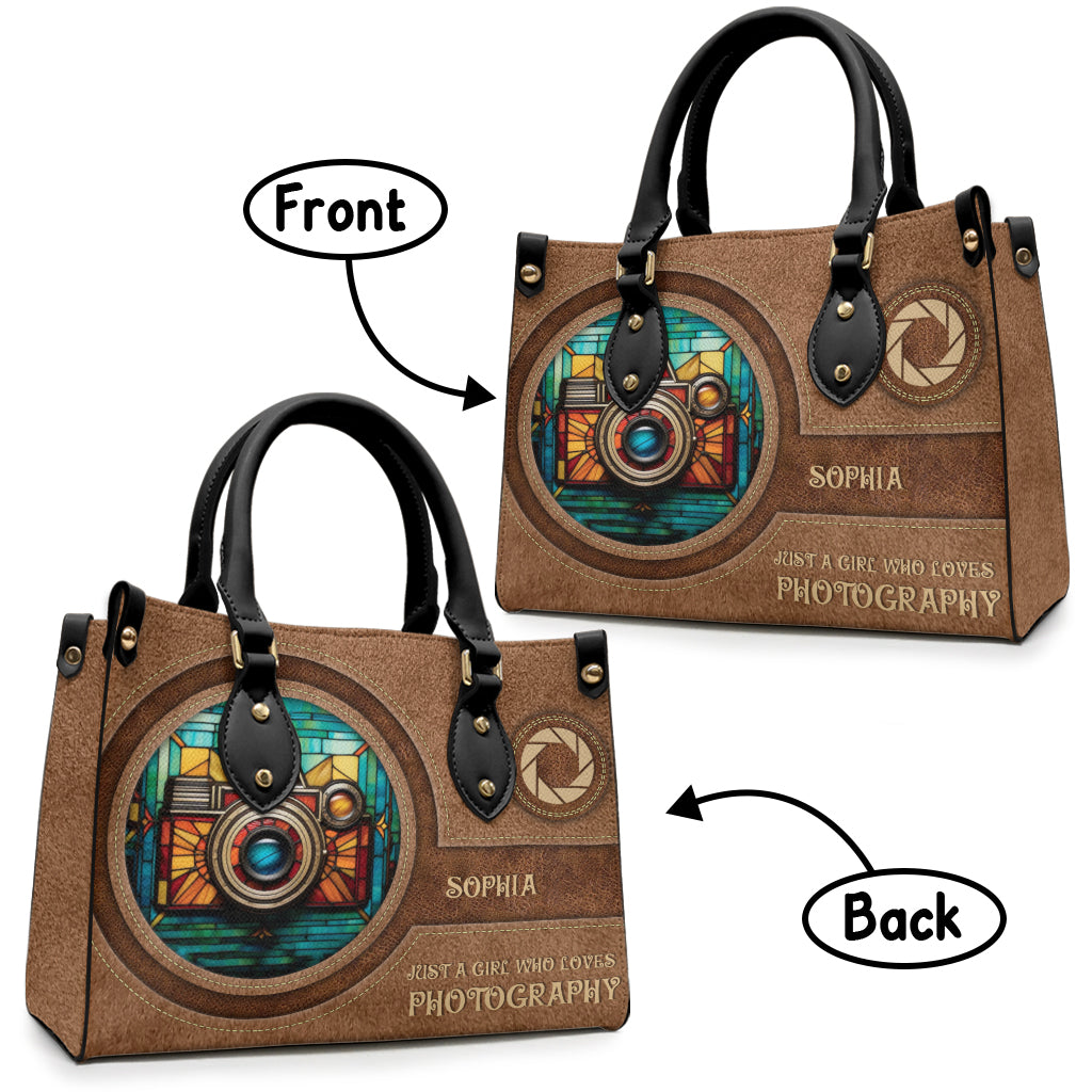 Juste une fille qui aime la photographie - Sac à main en cuir personnalisé pour photographe