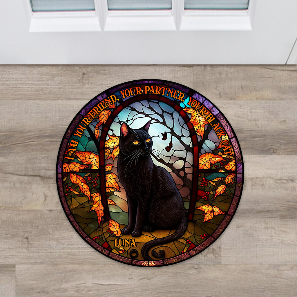 Black Cat - Personalized Black Cat Shaped Doormat