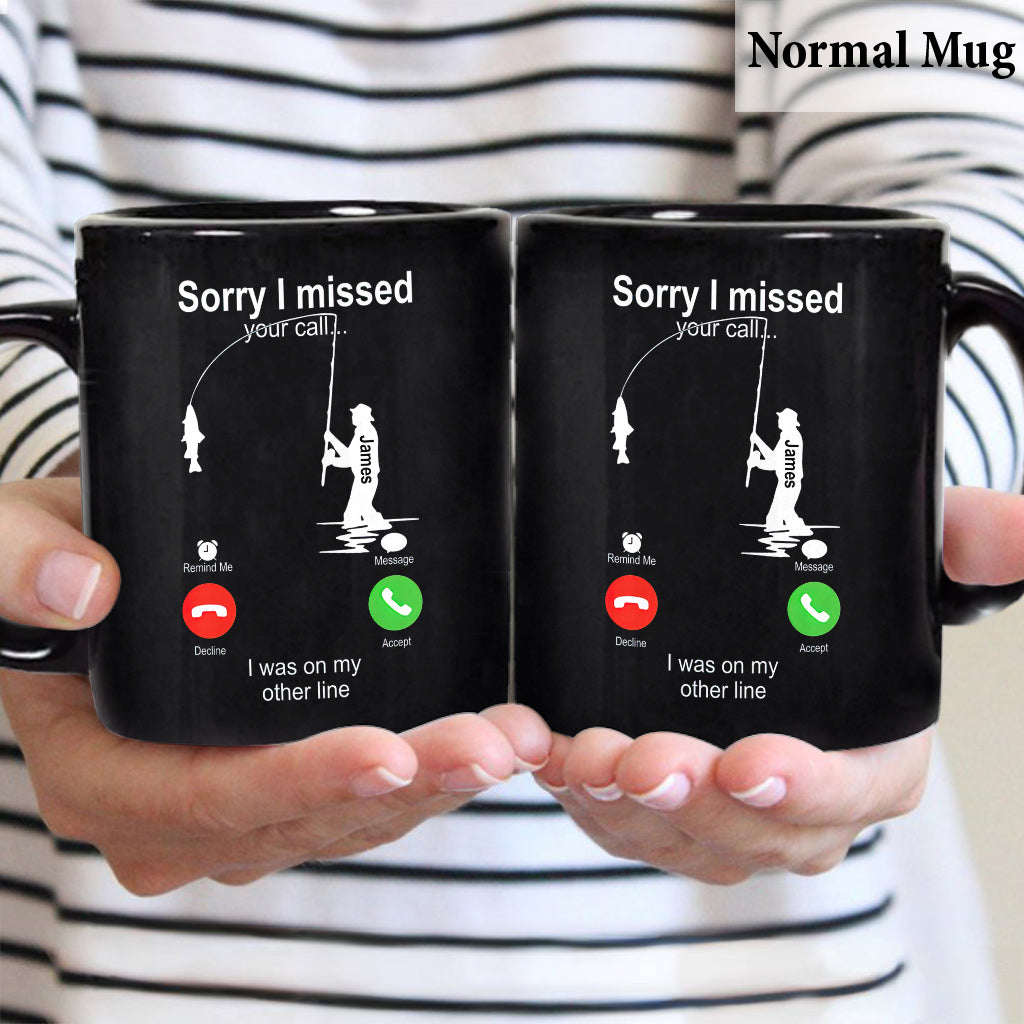 Désolé(e) d'avoir manqué votre appel, j'étais en ligne. - Mug de pêche personnalisé