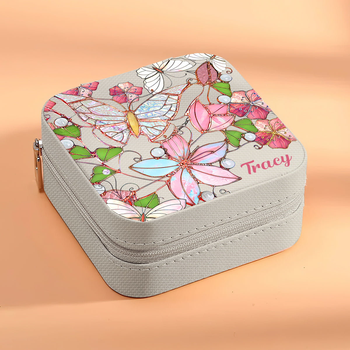 Butterfly And Flower - Personalized Butterfly Jewelry Box