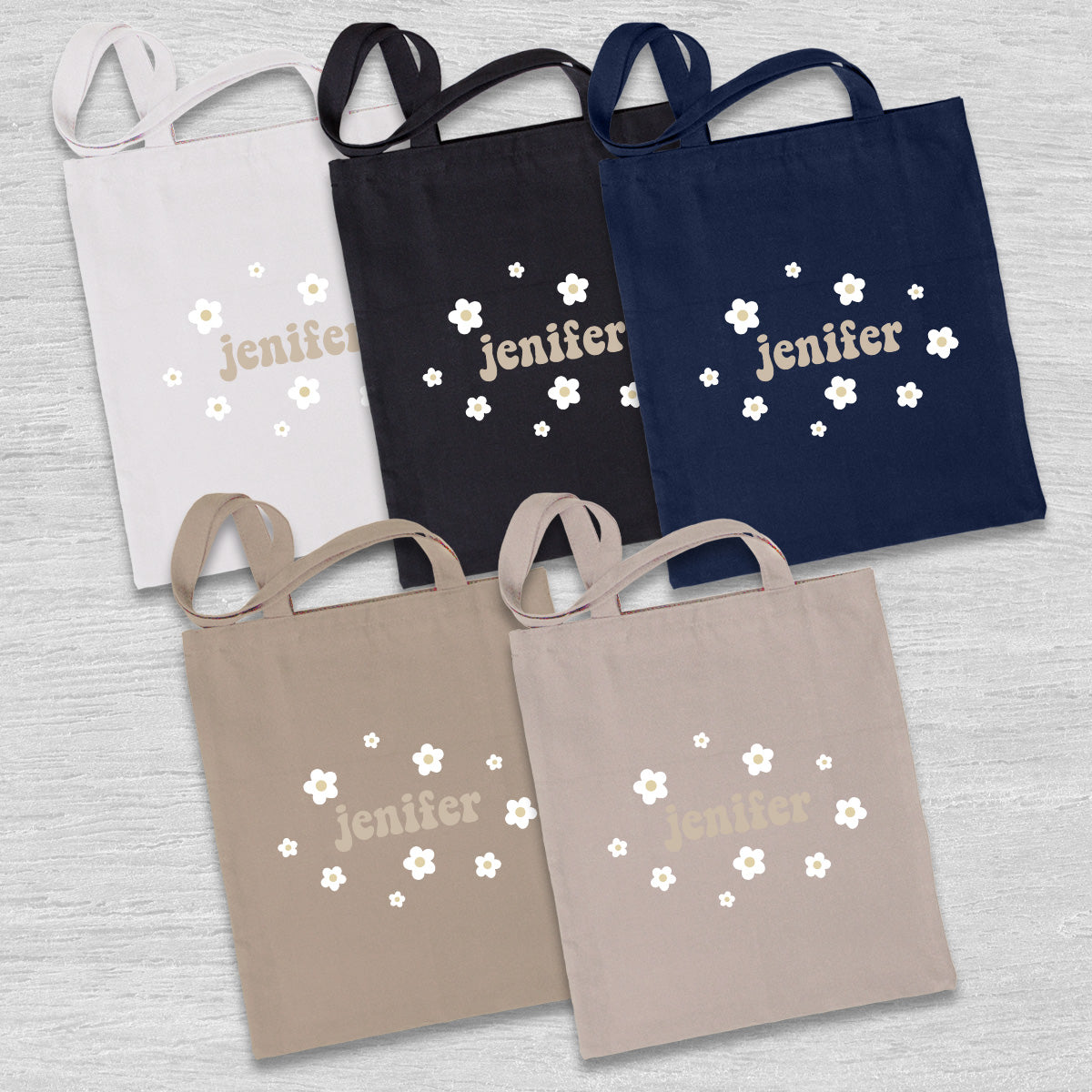 Sac fourre-tout brodé personnalisé avec nom et fleur - Sac fourre-tout brodé personnalisé pour frère/sœur