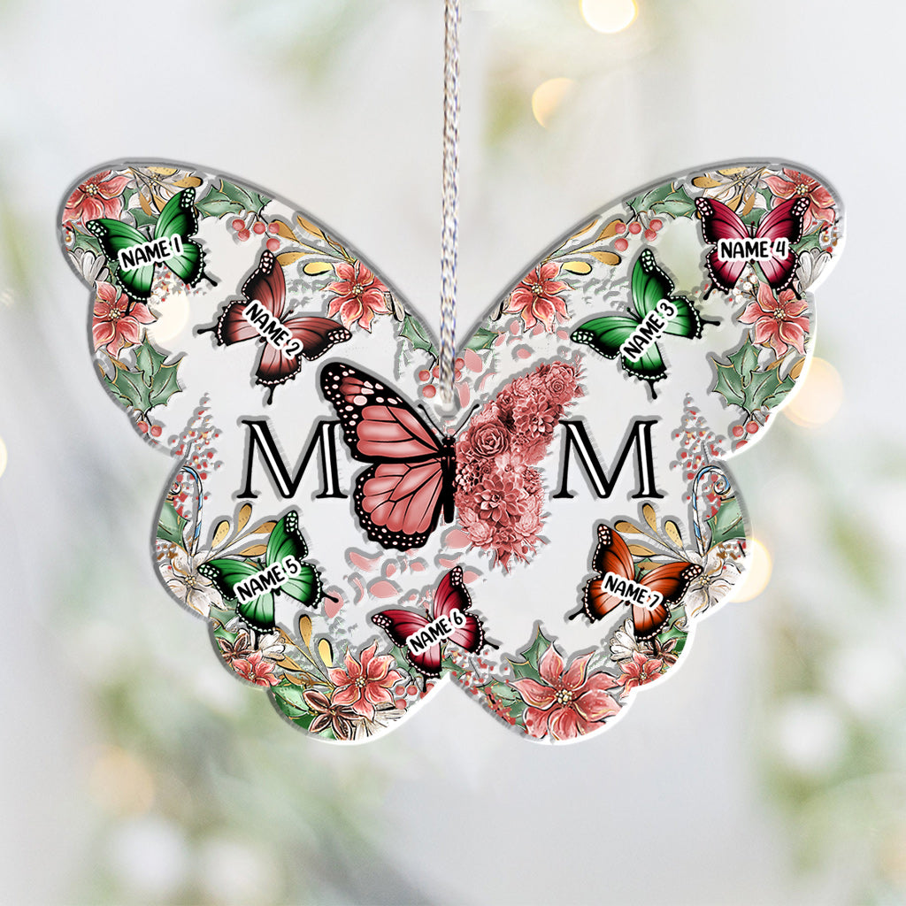Maman et enfants Papillons Fleur de Noël - Ornement personnalisé pour maman