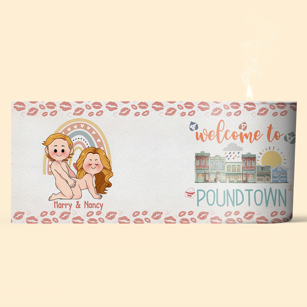 Bienvenue à Poundtown Inapproprié Adulte - Bougie personnalisée pour couple avec couvercle en bois