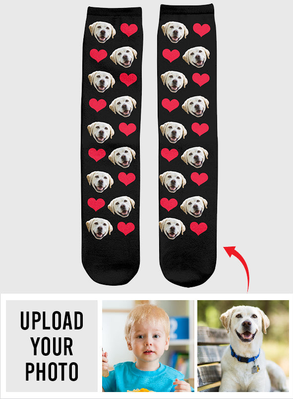 Custom Face Heart Pattern - Personalized Dog Socks