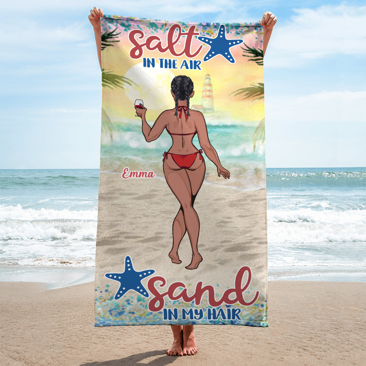 Serviette de plage personnalisée « Sandy Toes Sun Kissed Nose » - Cadeau idéal pour les amoureux de la mer : amie, sœur, petite amie, épouse, maman