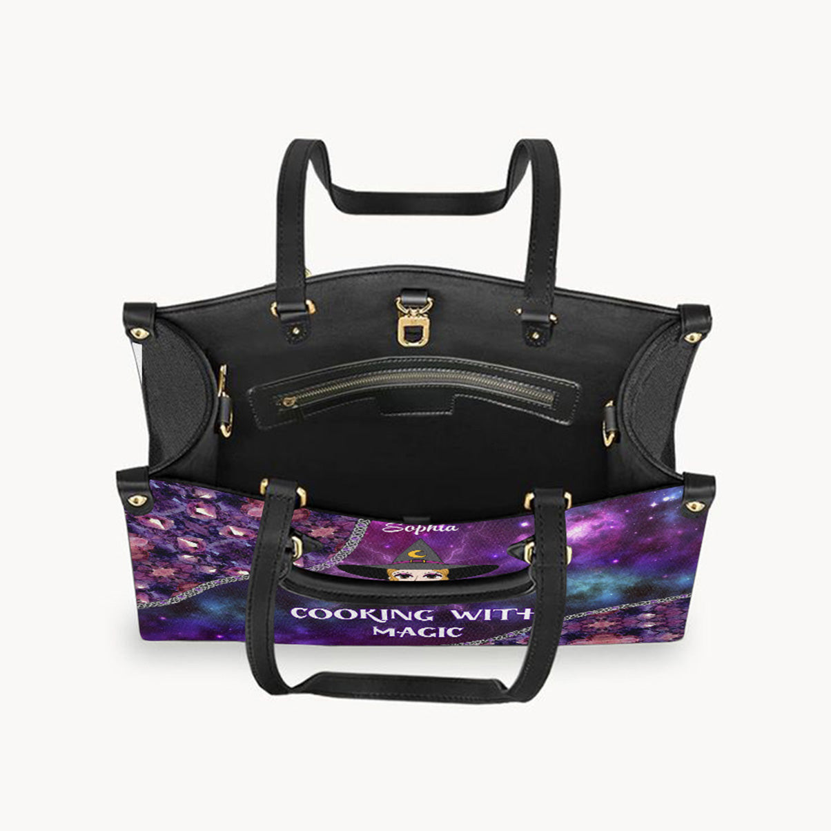Cuisiner avec magie - Sac à main en cuir personnalisé pour sorcière