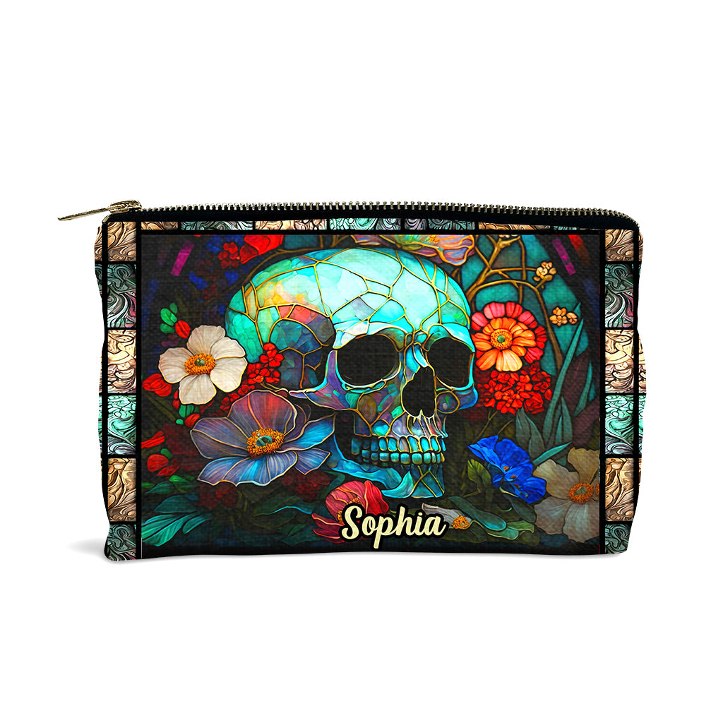 Pochette personnalisée en forme de crâne à motif floral
