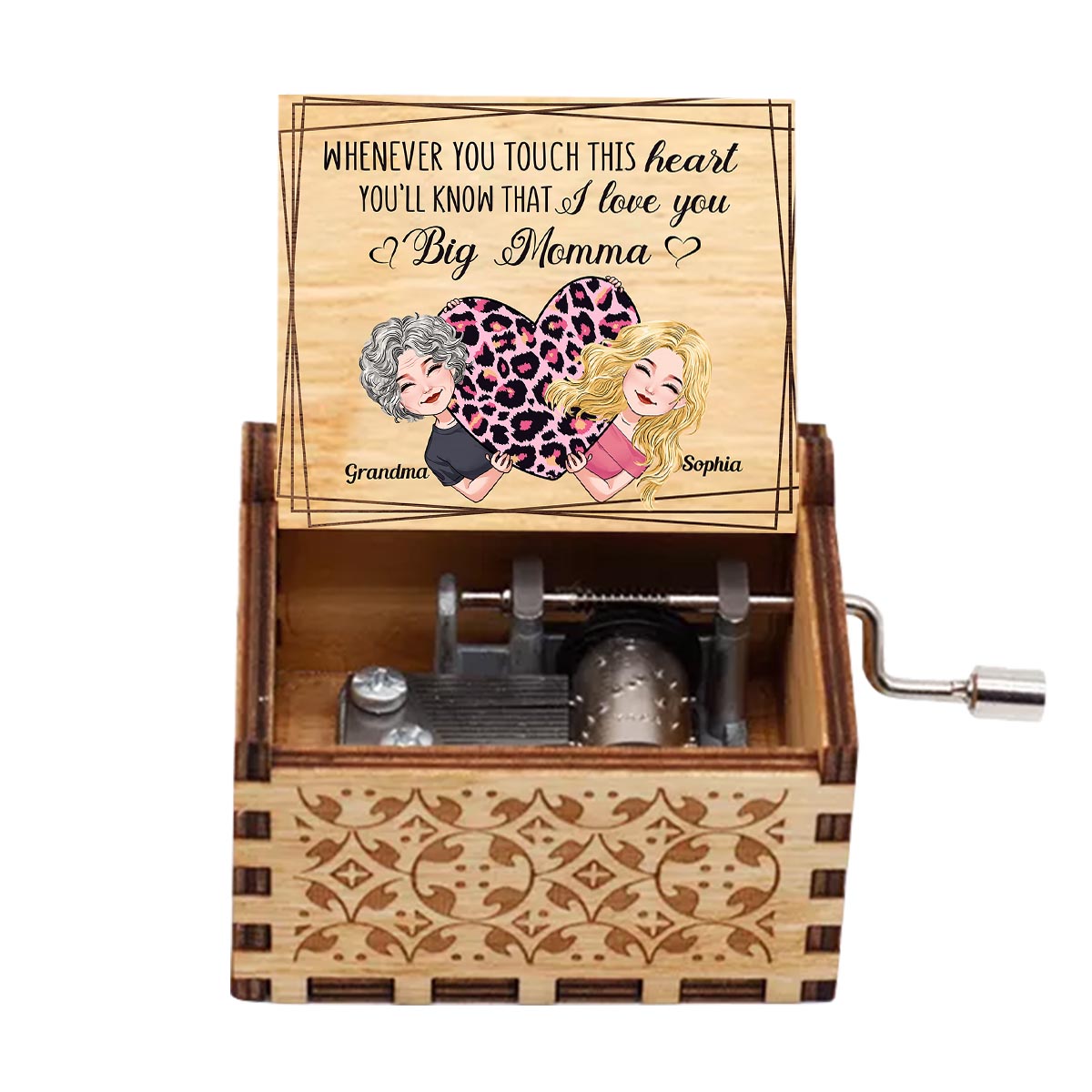 Whenever You Touch This Heart - Gift for mom, grandma, grandpa, daughter, son, granddaughter, grandson, wife, husband, dad, aunt, uncle, sister, brother - Personalized Hand Crank Music Box