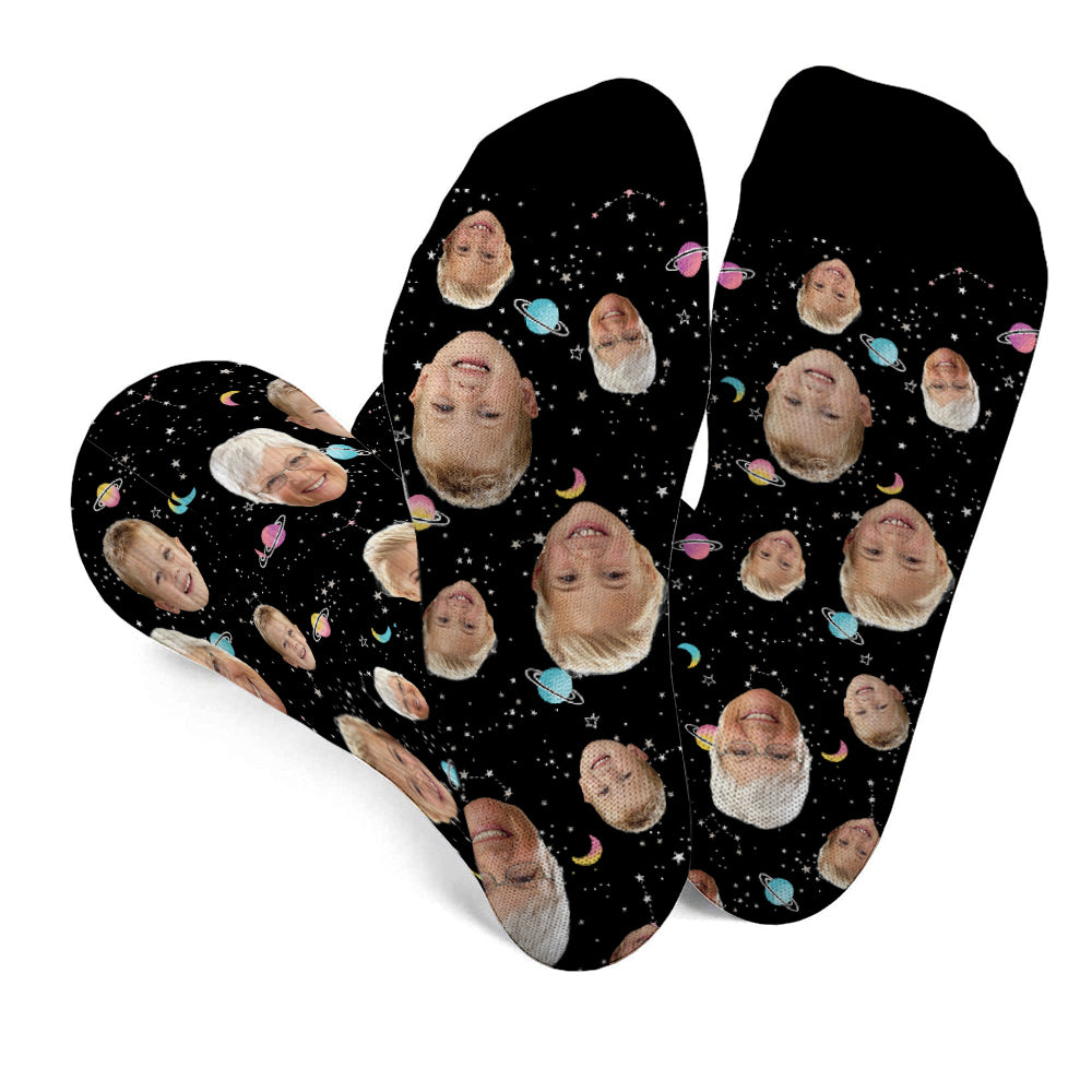 Chaussettes personnalisées pour grand-mère - Visage personnalisé Galaxy