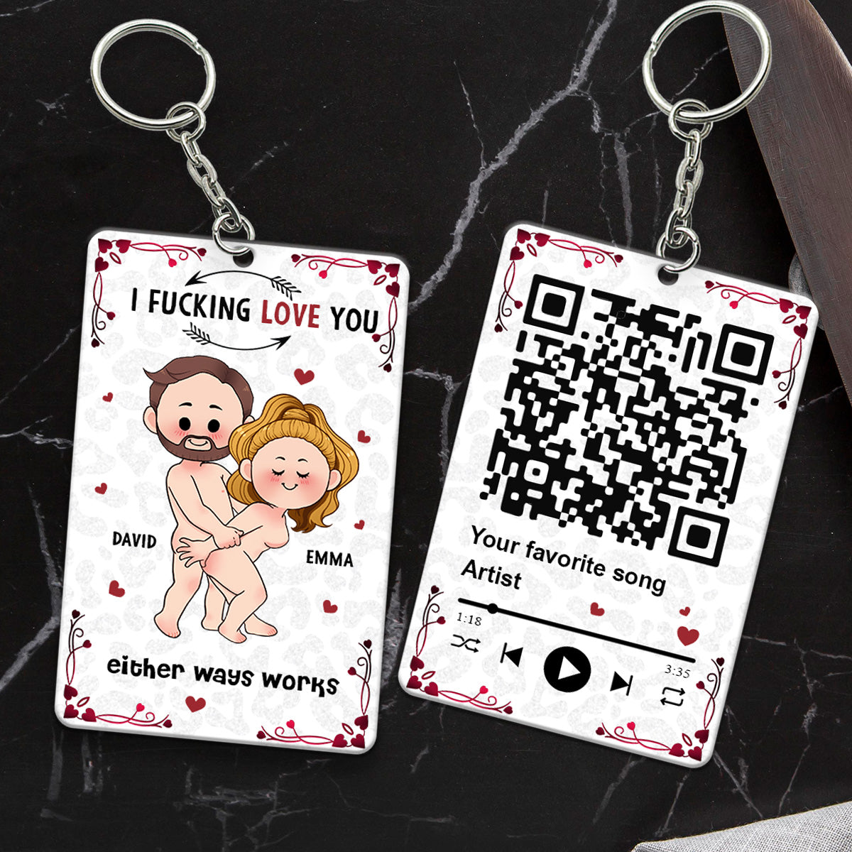 Favorite Song Scannable QR Code - Personalized Couple Keychain