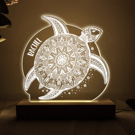 Plaque lumineuse personnalisée en forme de tortue « Love Turtle »