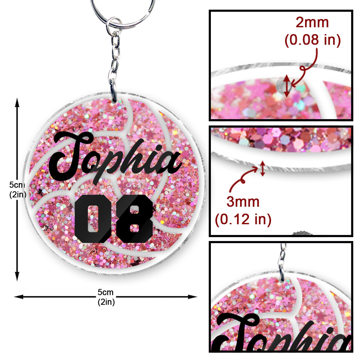 Équipe de volley-ball - Porte-clés transparent personnalisé sur le thème du volley-ball