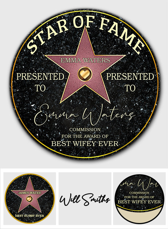 Tapis rond personnalisé pour couple « Star of Fame Best Wifey Hubby Girlfriend Boyfriend Ever »