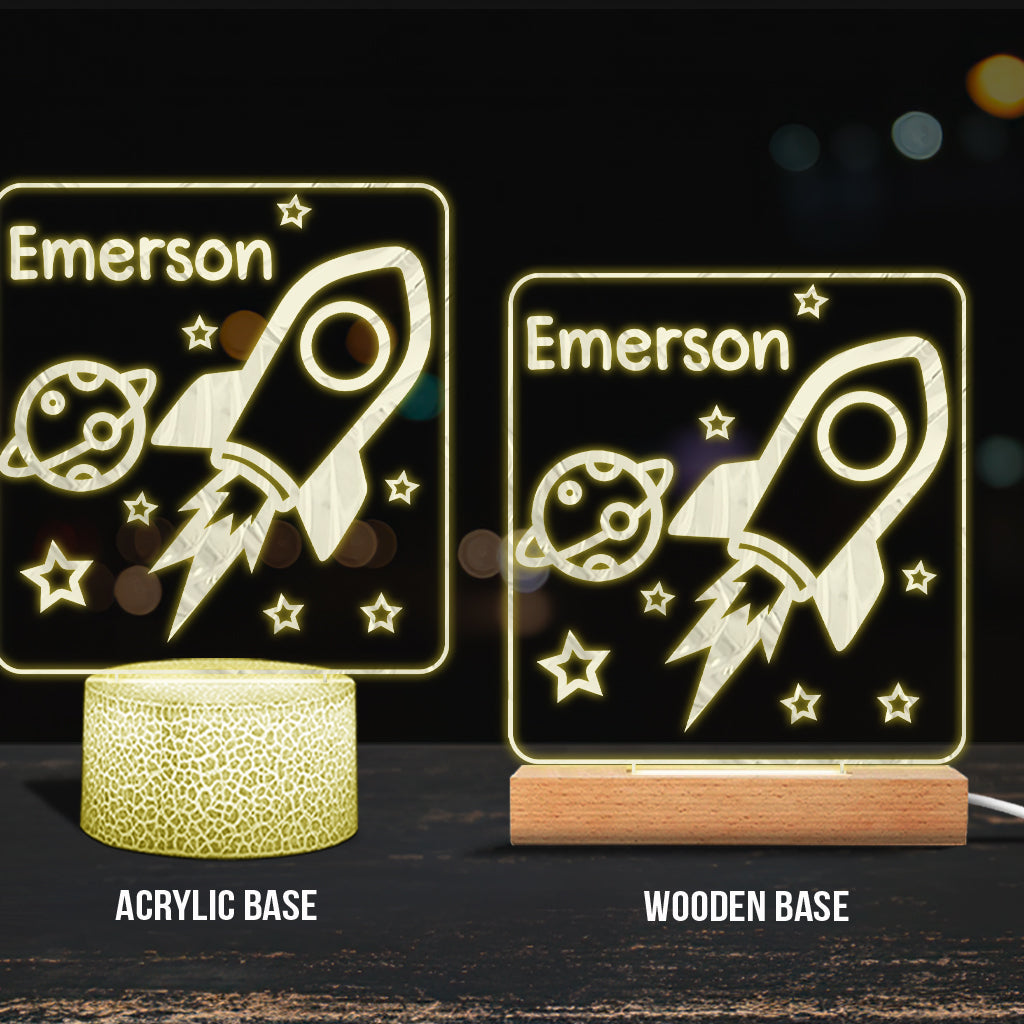 Rocket Night - Personalized Newborn Shaped Plaque Light Base