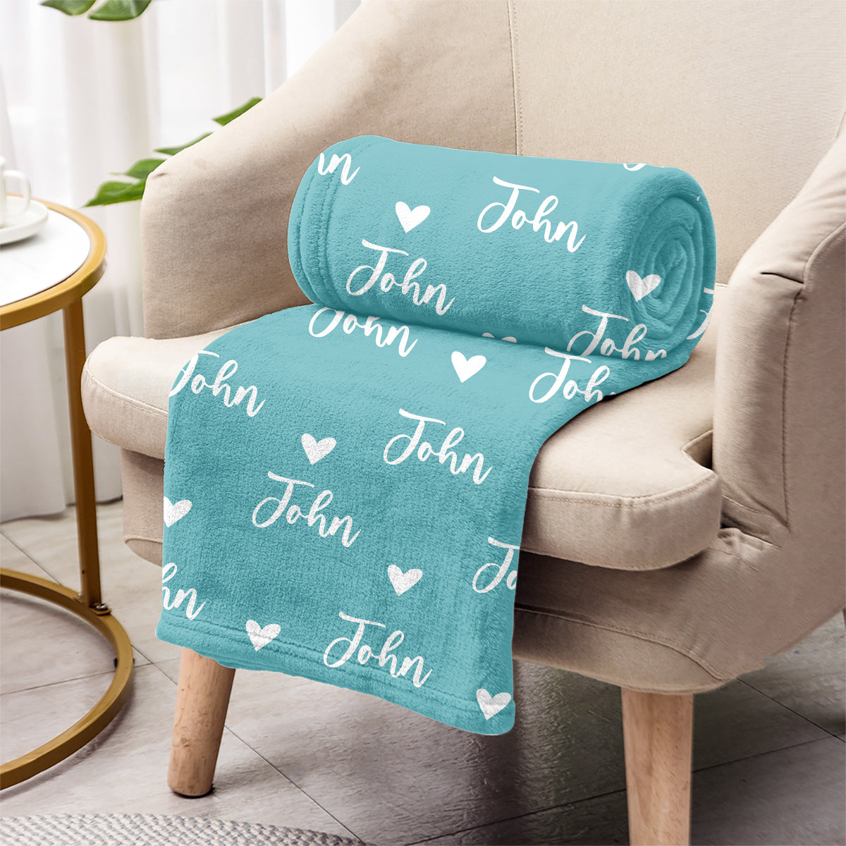 Couverture enfant personnalisée avec motif cœur et prénom