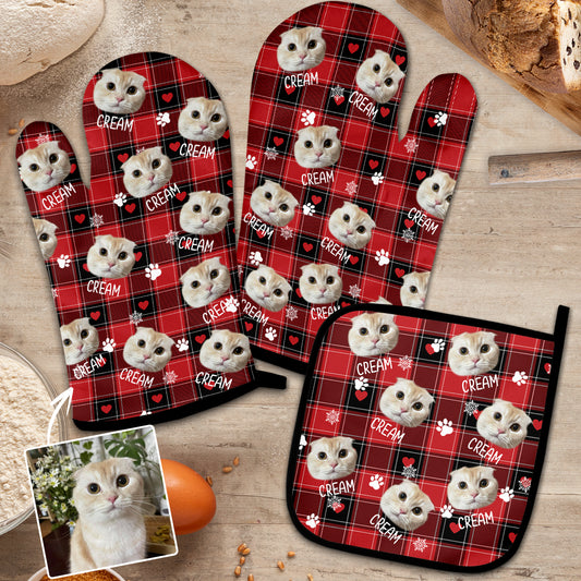 Couverture photo personnalisée pour animaux de compagnie - Cadeau idéal pour les amoureux des chats et des chiens - Ensemble de gants de cuisine et maniques personnalisés