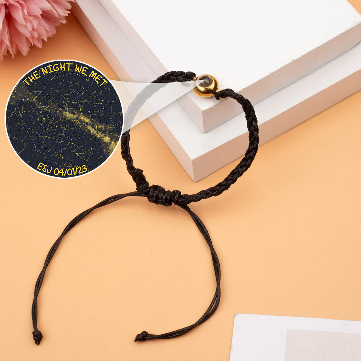 Carte du ciel personnalisée « La nuit de notre rencontre » - cadeau pour petit ami, mari, femme, petite amie - Bracelet de projection personnalisé