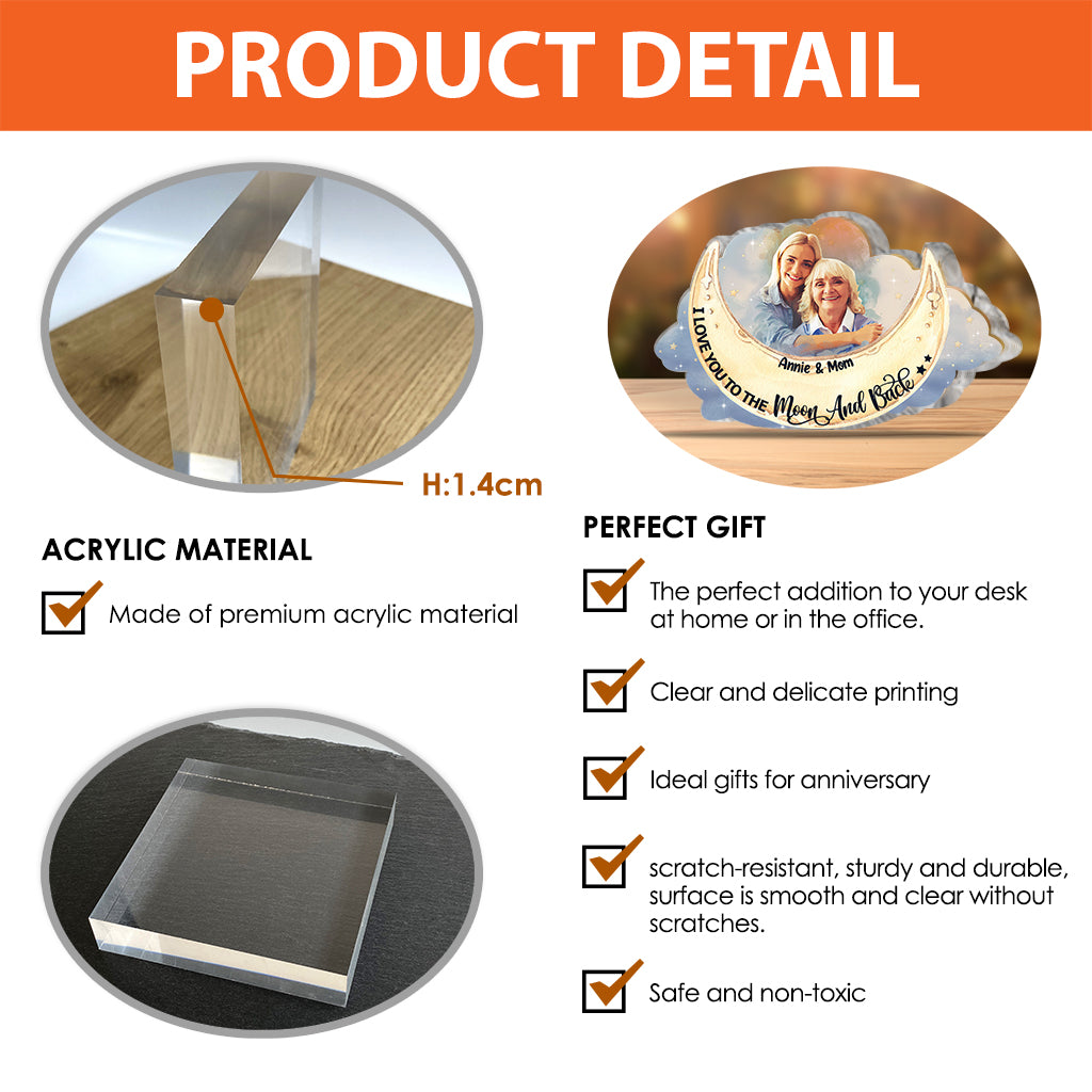 Je t'aime jusqu'à la lune et retour - Plaque acrylique personnalisée pour maman