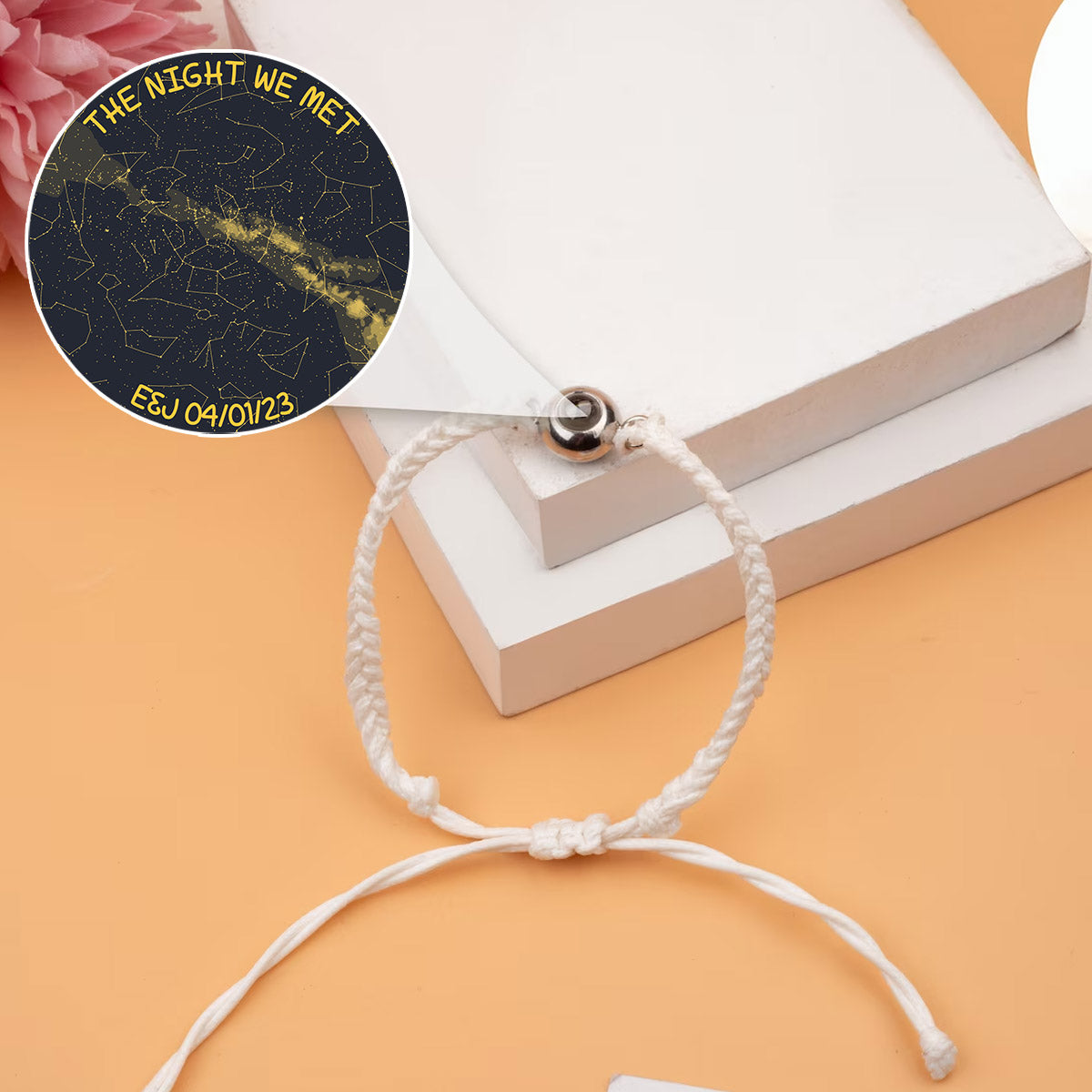 Carte du ciel personnalisée « La nuit de notre rencontre » - cadeau pour petit ami, mari, femme, petite amie - Bracelet de projection personnalisé