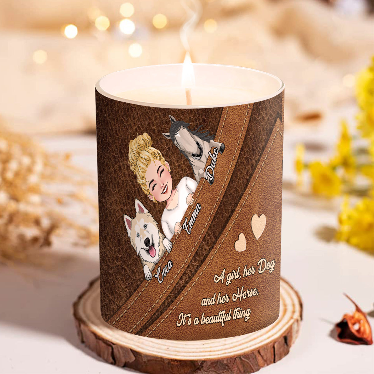Quelle belle chose ! Bougie personnalisée en forme de cheval avec couvercle en bois