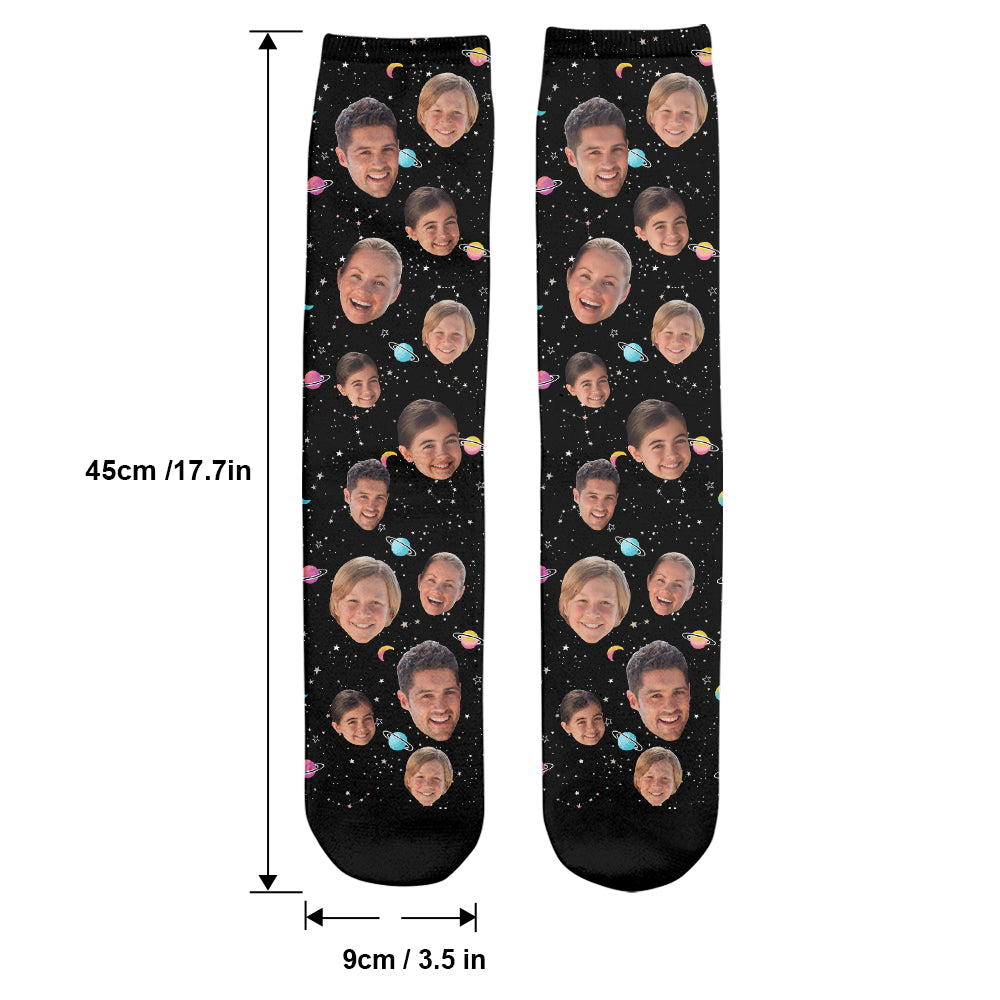 Chaussettes personnalisées pour toute la famille - Face personnalisée Galaxy