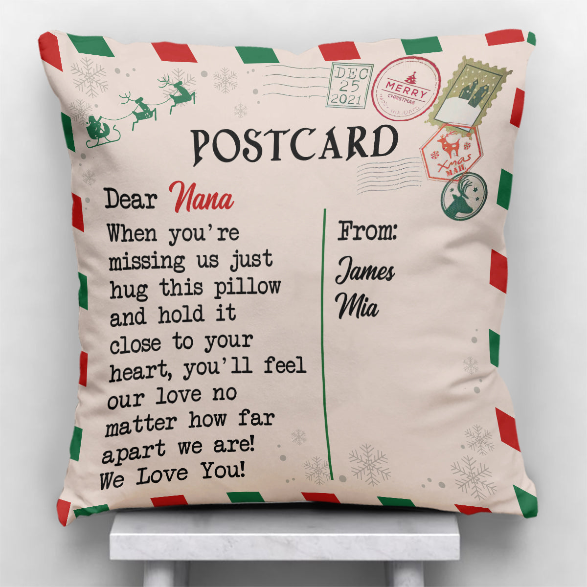 Dear Nana Postcard - Personalized Grandma Throw Pillow