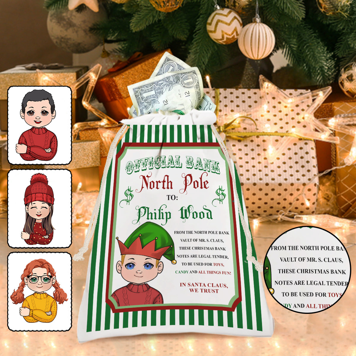 Banque officielle du Pôle Nord - Sac fourre-tout à cordon personnalisé pour petit-fils