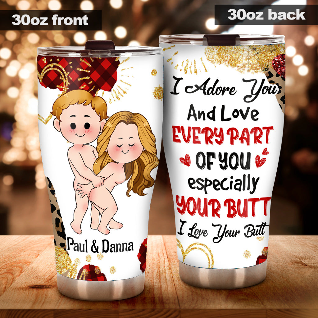 Je t'adore et j'aime chaque partie de toi - Gobelet isotherme personnalisé pour couple