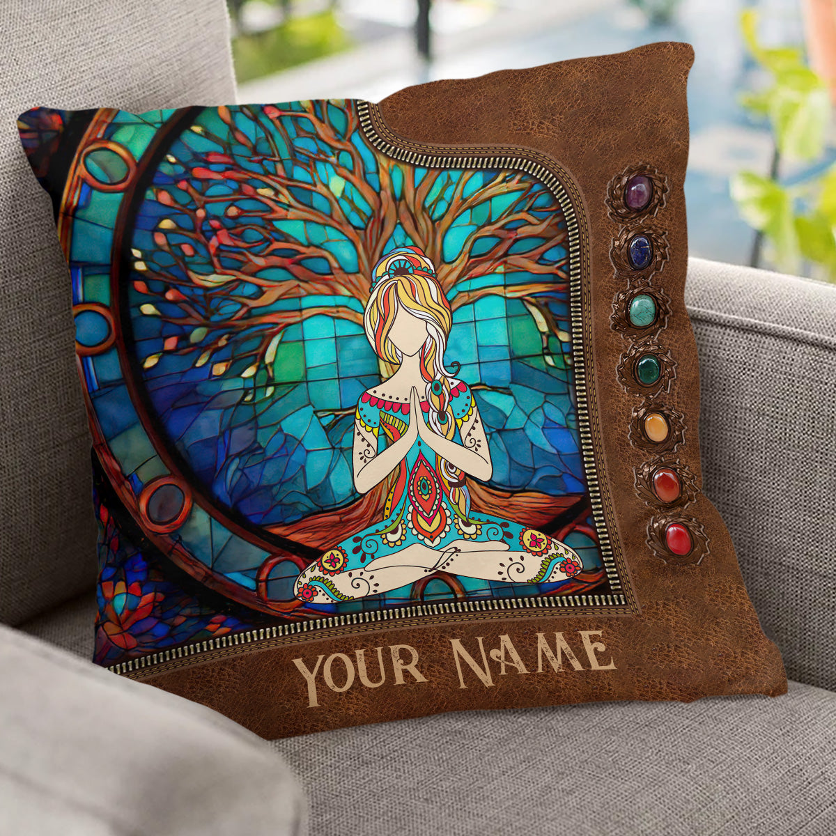 Namaste Green - Coussin décoratif de yoga personnalisé