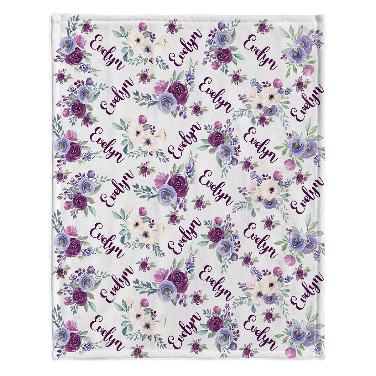 Couverture personnalisée pour petite-fille avec fleurs violettes et nom personnalisé