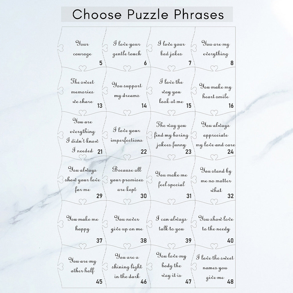 Raisons pour lesquelles je t'aime - cadeau pour mari, femme, petit ami, petite amie - Puzzle en bois personnalisé avec photo