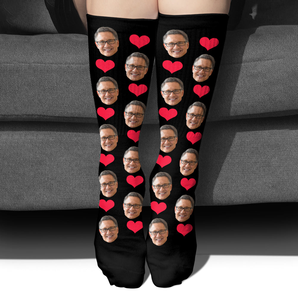 Chaussettes personnalisées pour beau-père avec motif cœur et visage personnalisé