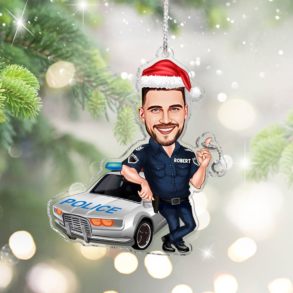 Servir et protéger - Ornement transparent personnalisé pour policier